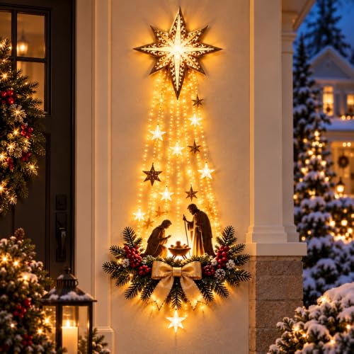 Lighted Nativity Wall Decor - Bethlehem Star of Faith with Manger Scene, 1 Piece - Glowing Christmas Religious Ornament