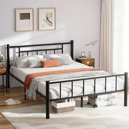 Shintenchi Queen Size Bed Frame with Headboard and Footboard, Queen Metal Bed Frame Mattress Foundation with Under Bed Storage, Steel Slats, No Box Spring Needed, Noise Free