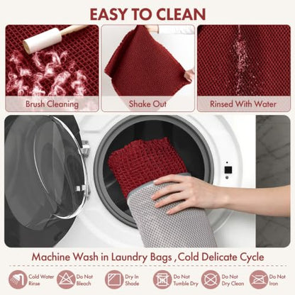 MIULEE Burgundy Red Waffle Bathroom Runner Rug 24x60 Inches Non-Slip Bath Mat