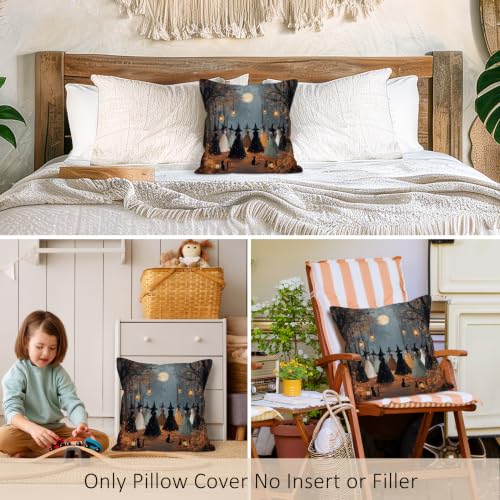 Halloween Witch Decorative Throw Pillow Cover - 18x18 Inches, Pack of 1