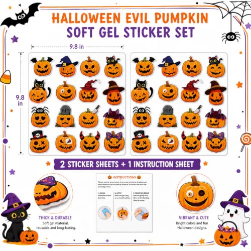 Halloween Gel Window Clings Assorted Evil Pumpkin Decorations - 32 Pieces
