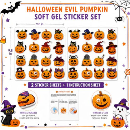 Halloween Gel Window Clings Assorted Evil Pumpkin Decorations - 32 Pieces