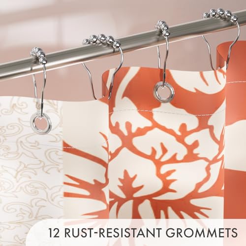 AmazerBath Floral Shower Curtain, 72x72 Washable Cloth Red Boho Flower Shower Curtains for Bathroom, Fabric Aesthetic Bohemia Shower Curtain Set with Hooks, Modern Decorative Stall RV Shower Curtain