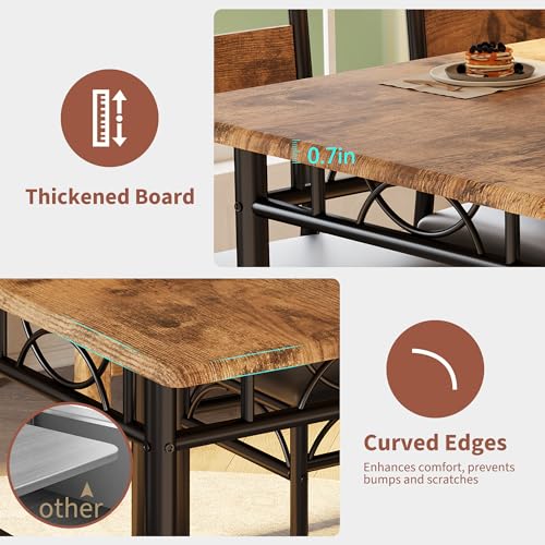 Garvee 5-Piece Dining Table Set for 4 - Retro Brown, Rectangular Kitchen & Dining Chairs