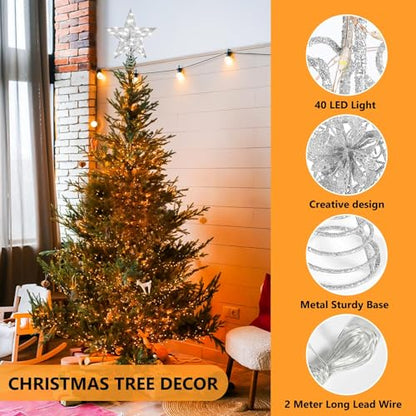 Verdenu Silver Christmas Star Tree Topper Lighted Battery Operated with Remote