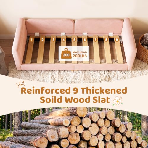 Pink Toddler Floor Bed 2-in-1 Montessori Bed with Removable Rails - Crib Size Sofa Bed