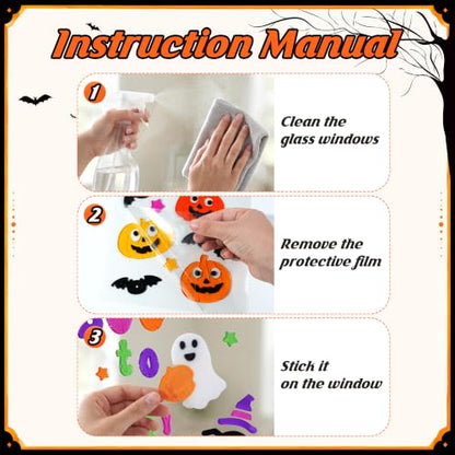 Halloween Gel Window Clings Decor Set - Spooky Ghost Pumpkins and Bats