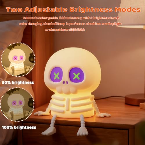 RGB Silicone Skull Night Light Kids Skeleton Lamp with Touch Control - Colorful Skull 01