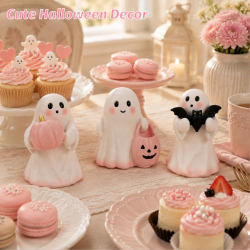 Pink Resin Ghost Figurines Set - Halloween Decorations for Home & Shelf
