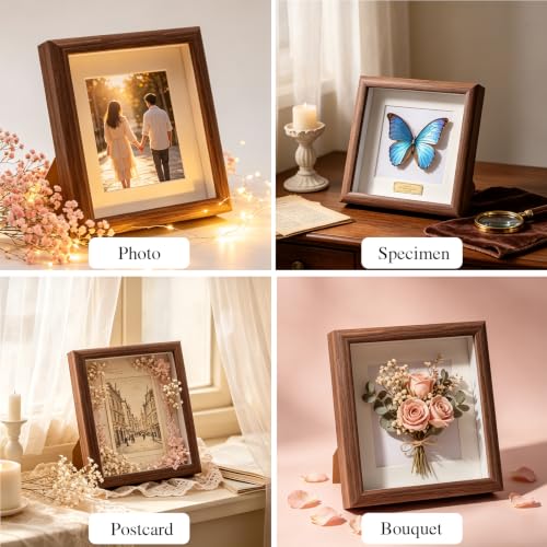 Small Shadow Box Picture Frame Set - 6x6 Inch Walnut Finish, 2 Pack