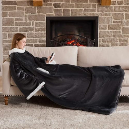 Dark Grey Wearable Heated Blanket with Foot Pockets, 52 x 72 Inches