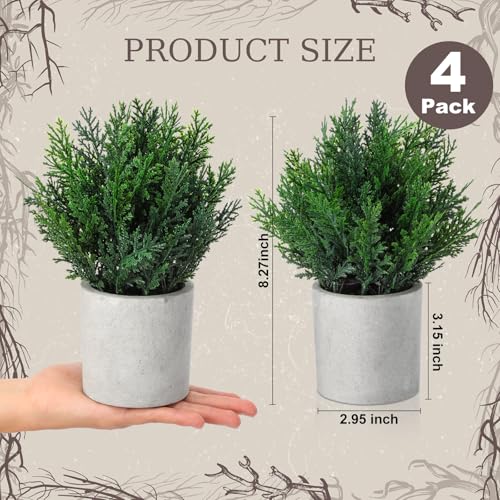 4 Pack Mini Artificial Cedar Bush for Christmas - White, Farmhouse Decor