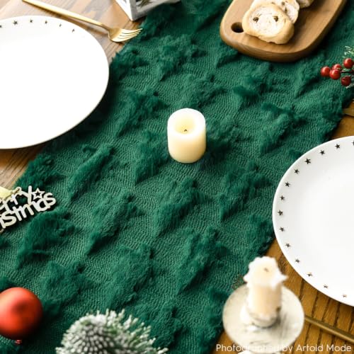 Christmas Tree Table Runner Green 13x120 Inch Faux Fur Holiday Decor