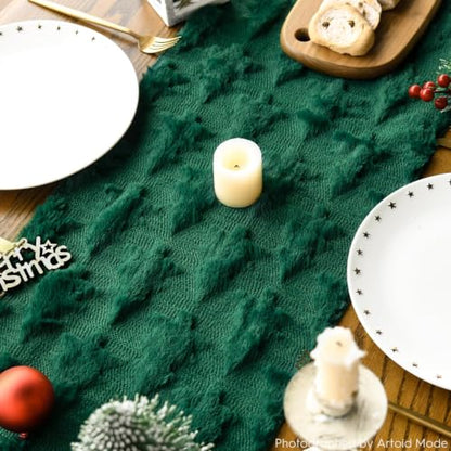 Christmas Tree Table Runner Green 13x120 Inch Faux Fur Holiday Decor