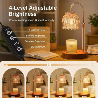 Adjustable Height Candle Warmer Lamp with Timer and Dimmable Light