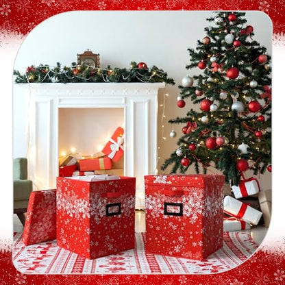 Large Christmas Nutcracker Storage Box - Red Snowflake 2 Pack Holds 18 Figurines