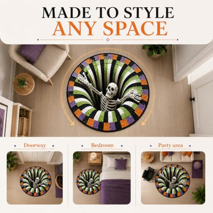 3D Halloween Rug - 39 Inch Optical Illusion Vortex Floor Mat with Ghosts and Pumpkins