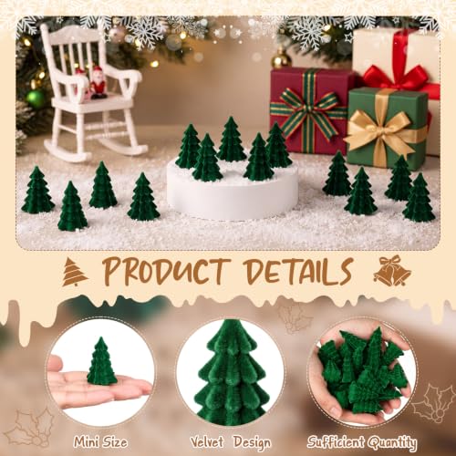 Mini Christmas Tree Figurines 50 Pack Velvet Flocked 1.6 Inch Green