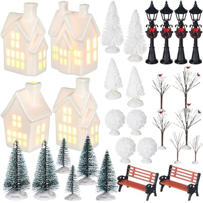 Ceramic Christmas Village Sets with LED Lights, 33 Pieces Holiday Decor