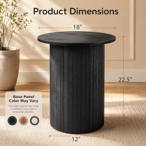 Giantex Round Side Table - Fluted Mid-Century Modern Drum End Table, Black