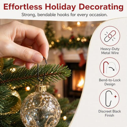 100Pcs C-Shaped Ornament Hooks for Christmas Tree Decorations Black