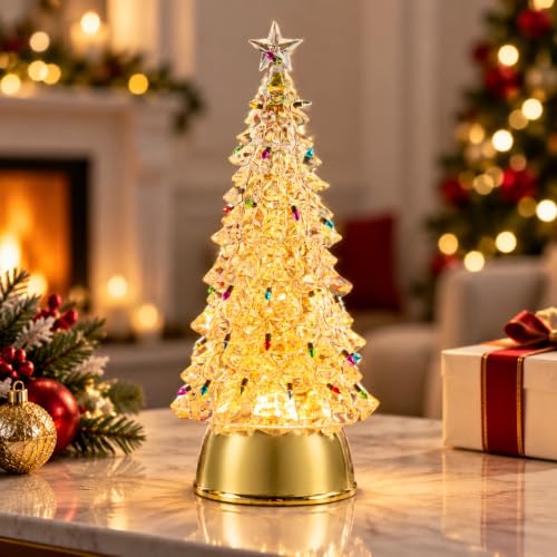 Multicolor Acrylic Christmas Tree Snow Globe Lights - Festive Table Decor