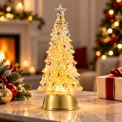 Multicolor Acrylic Christmas Tree Snow Globe Lights - Festive Table Decor