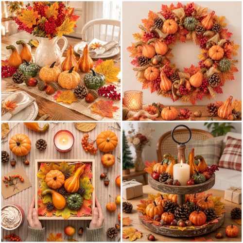 Autumn Artificial Pumpkins and Fall Decor Set for Thanksgiving and Harvest