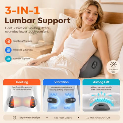 Electric Lumbar Back Massager with Heat Vibration & Traction - 3-in-1 Support