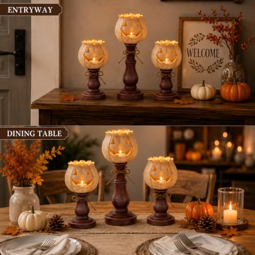 3PCS Pumpkin Tealight Candle Holder Set for Fall & Halloween Decor
