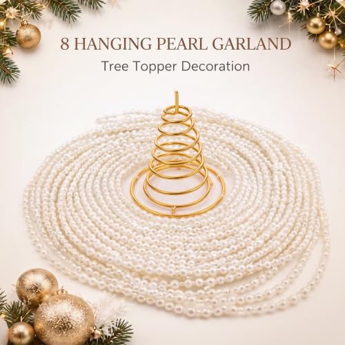 Christmas Tree Topper Pearl Garland Decoration 6.56 ft White & Gold