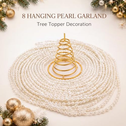 Christmas Tree Topper Pearl Garland Decoration 6.56 ft White & Gold