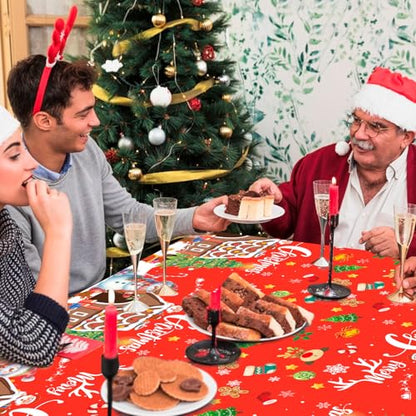 Christmas Tablecloths Set - 3 Rectangular Snowman Santa Festive Decor 54x108 Inches