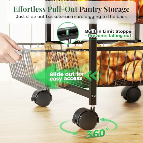 3-Tier Pull-Out Rolling Pantry Organizer with Wheels - Adjustable Storage Cart - Variation 1