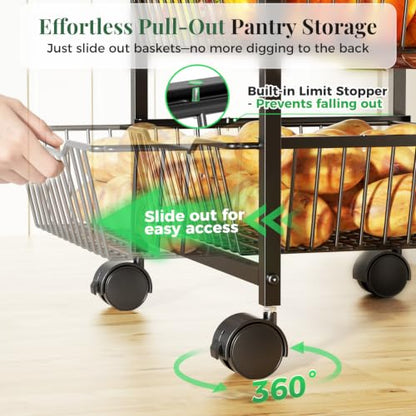 3-Tier Pull-Out Rolling Pantry Organizer with Wheels - Adjustable Storage Cart - Variation 1
