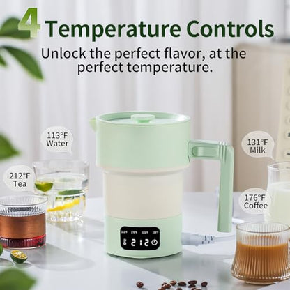 Foldable Electric Kettle 600ML Travel Water Boiler with 4 Temperature Settings