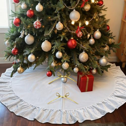 Cream White Velvet Christmas Tree Skirt 48 Inch Luxury Holiday Decor