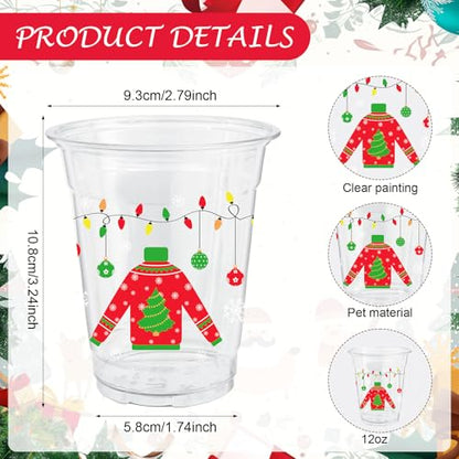 Ugly Sweater Christmas Plastic Cups 50 Pack 12oz Party Supplies - Light Strip Printed