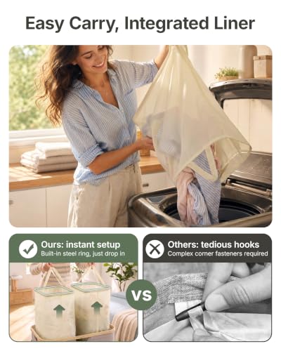 Camel 2-Section Laundry Hamper with Lid - 140L Puffer Style