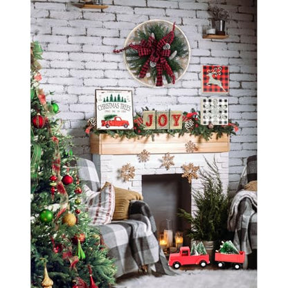 Farmhouse Christmas Decor Set - Fraser Hill Farm 5-Piece Holiday Kit with Wreath, Signs & Reindeer