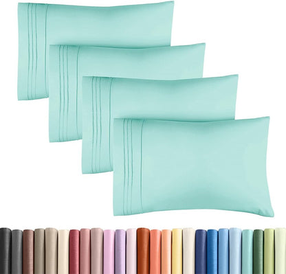 Skiennix Standard Pillow Cases Set of 4 - Ultra Soft Hotel Quality Covers - Machine Washable Spa Blue