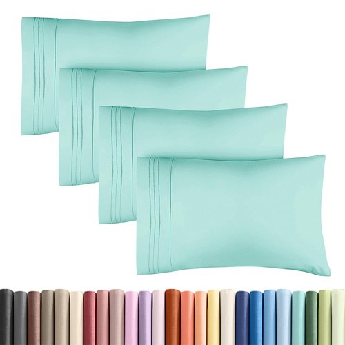 King Standard Pillow Cases Set of 4 - Soft Hotel Quality Pillowcase Covers - Comfy Bedding for Women, Men, Kids & Teens - Machine Washable Pillow Protectors - 4 Piece Set - King Standard Size Spa Blue