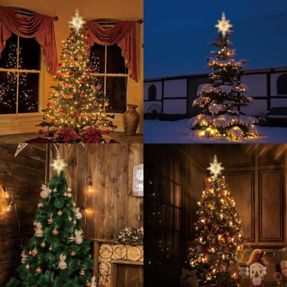 Golden Bethlehem Star Tree Topper with 10 LED Lights - Festive Christmas Decor