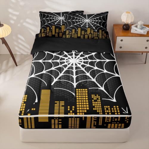 Yellow Twin Zipper Bedding Set with Comforter, Sheets & Pillowcases - Hero Theme Kids Bedding