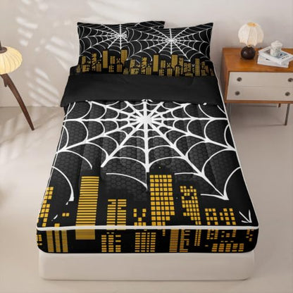 Yellow Twin Zipper Bedding Set with Comforter, Sheets & Pillowcases - Hero Theme Kids Bedding