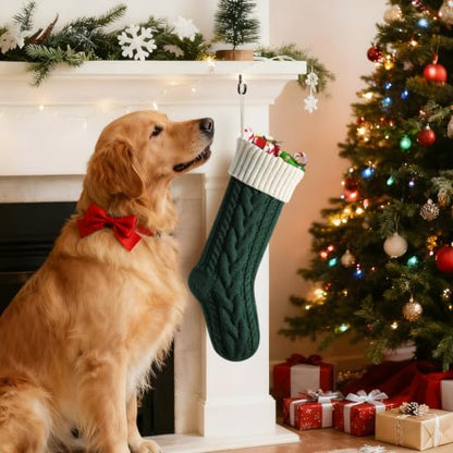 18-Inch Christmas Stockings Large Knit Socks - Green Body / Ivory Cuff - Pack of 1