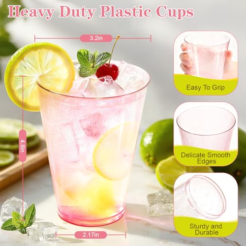 Pink Disposable Plastic Cups 12 oz 50 Pack for Cocktails & Parties