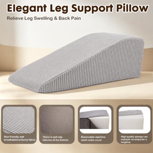 Grey Leg Elevation Wedge Pillow for Post-Surgery Recovery Memory Foam Support