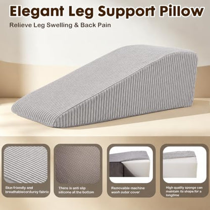 Grey Leg Elevation Wedge Pillow for Post-Surgery Recovery Memory Foam Support