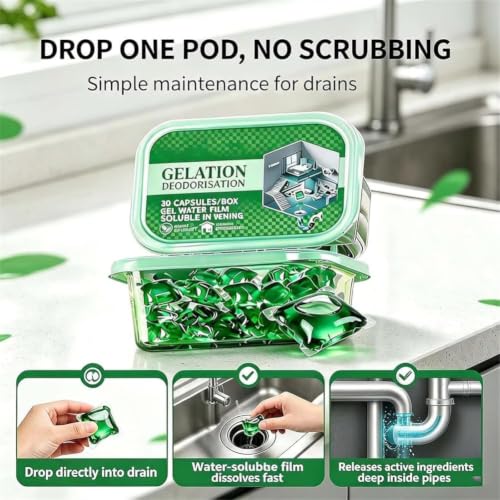 Drain Odor Eliminator Pods - Bio-Enzyme Sewer Pipe Capsules 1 Box